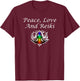 Wrinkled Hippie Peace Love And Reiki Lotus Meditation Chakra Gift T-Shirt - T-Shirt | Maroon