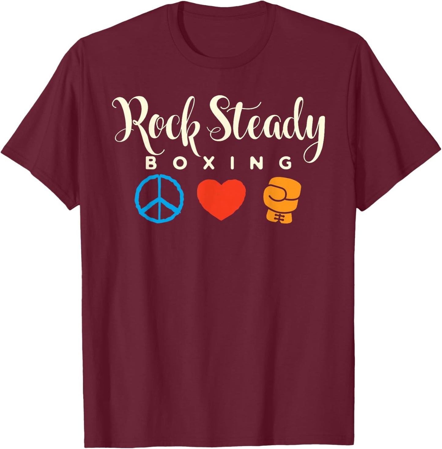 Peace Love Rock Steady Boxing Parkinson's T-Shirt - T-Shirt | Maroon