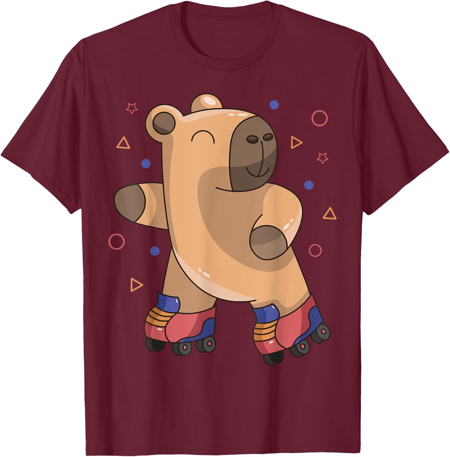 Roller Skater Capybara Rodent Kawaii Girl Boy Retro 70s 80s T-Shirt - T-Shirt | Maroon