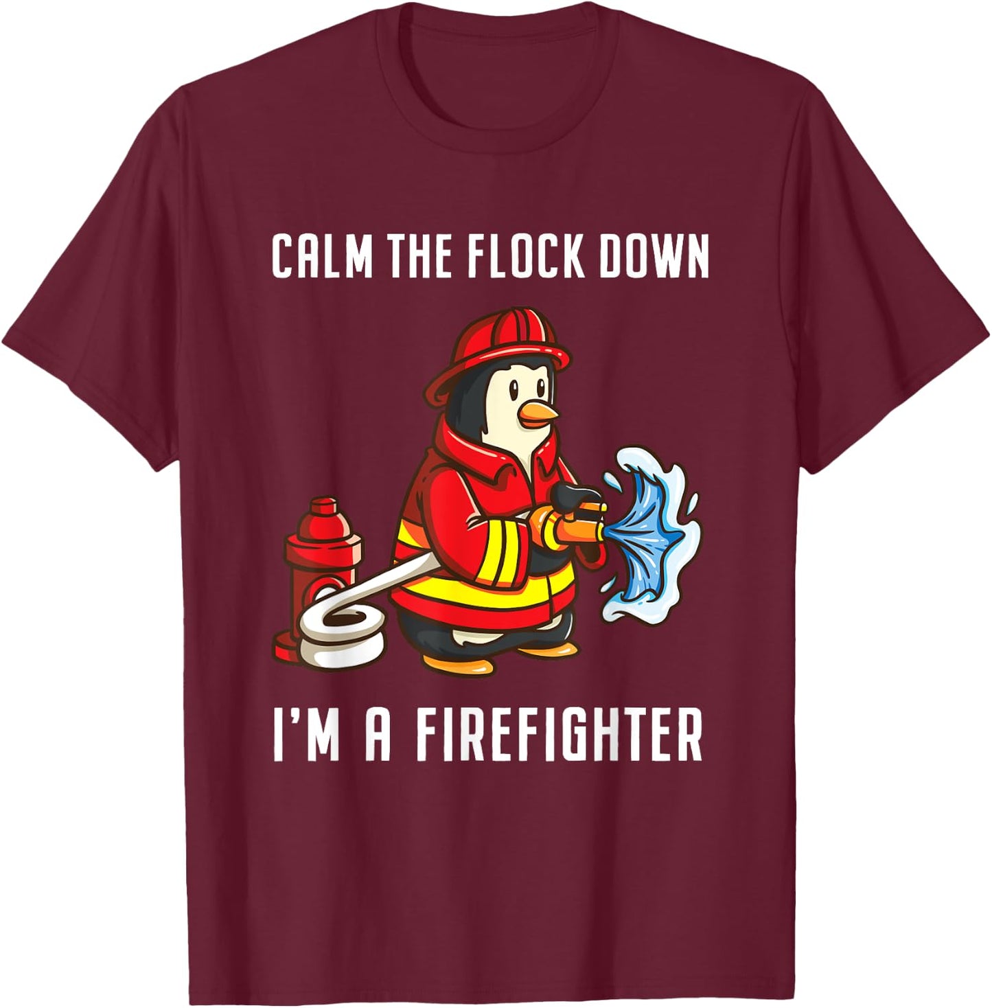 Fireman Penguin Gifts for Fireman Boys T-Shirt - T-Shirt | Maroon