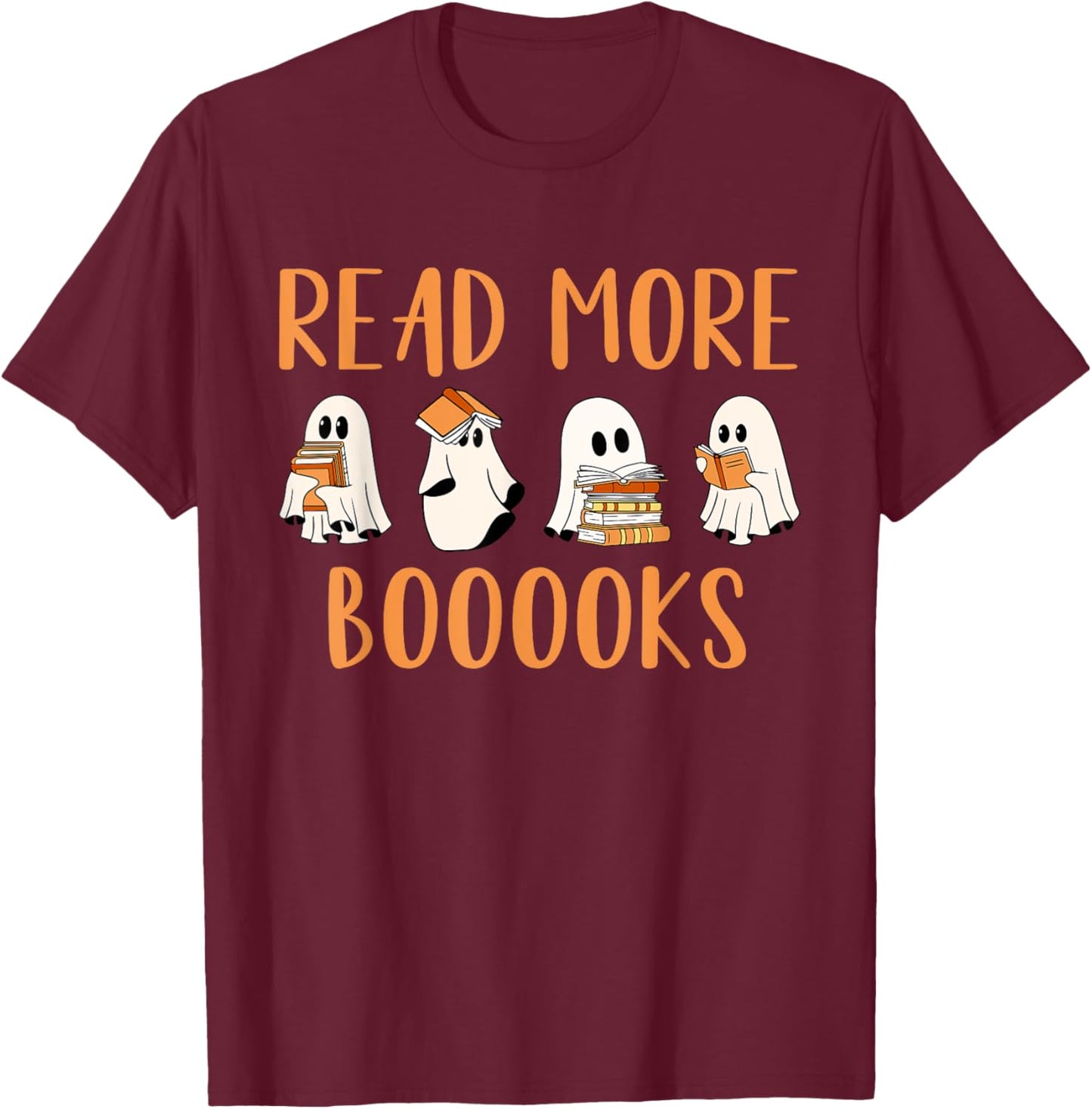 Cute Booooks Ghost Read More Books Funny Teacher Halloween T-Shirt - T-Shirt | Maroon