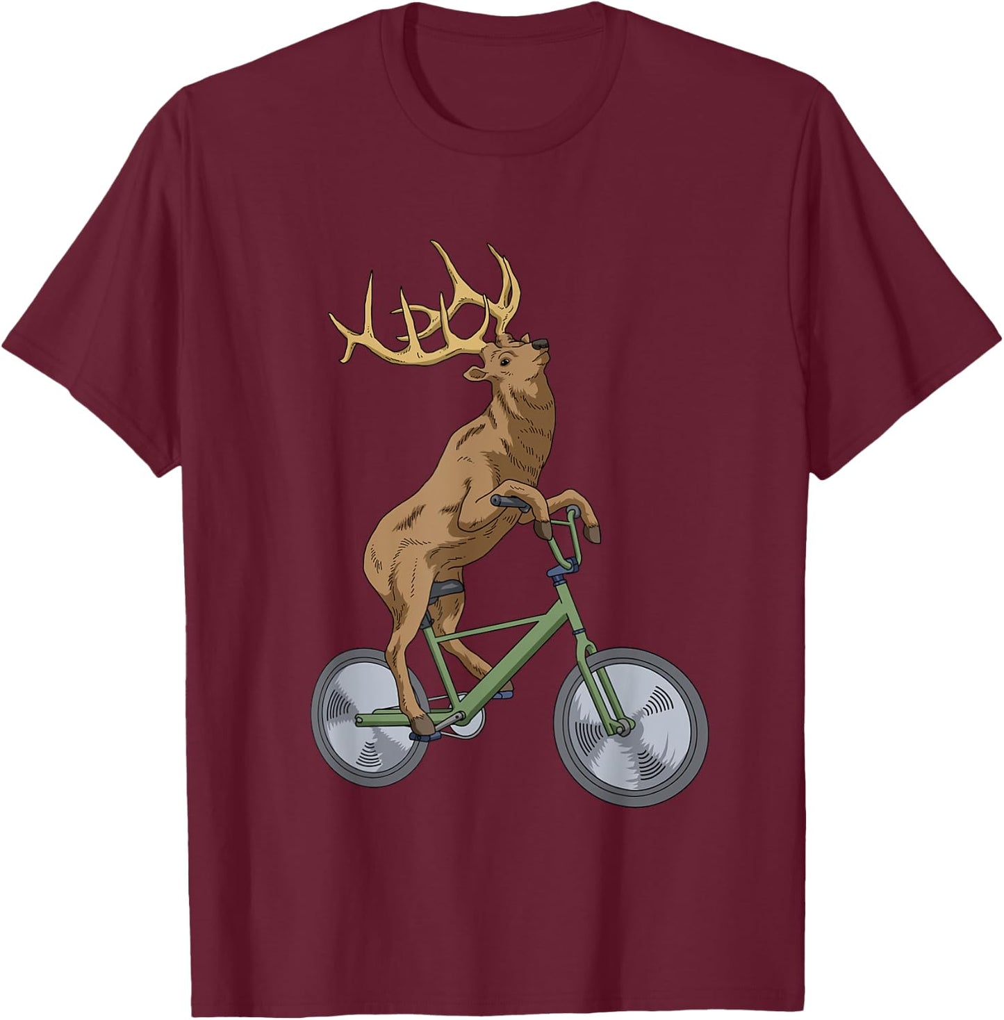 Bicycle Elk Shirt Boys Deer T Shirt Women Forest Nature Elk T-Shirt - T-Shirt | Maroon