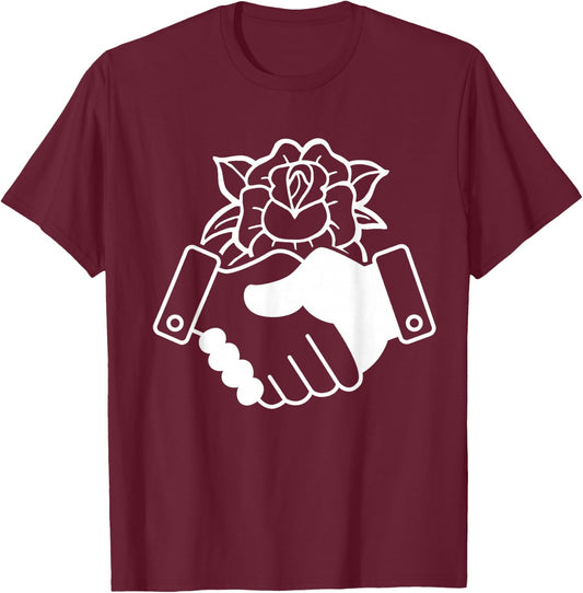 Democratic Socialism Socialist of America Rose Handshake T-Shirt - T-Shirt | Maroon