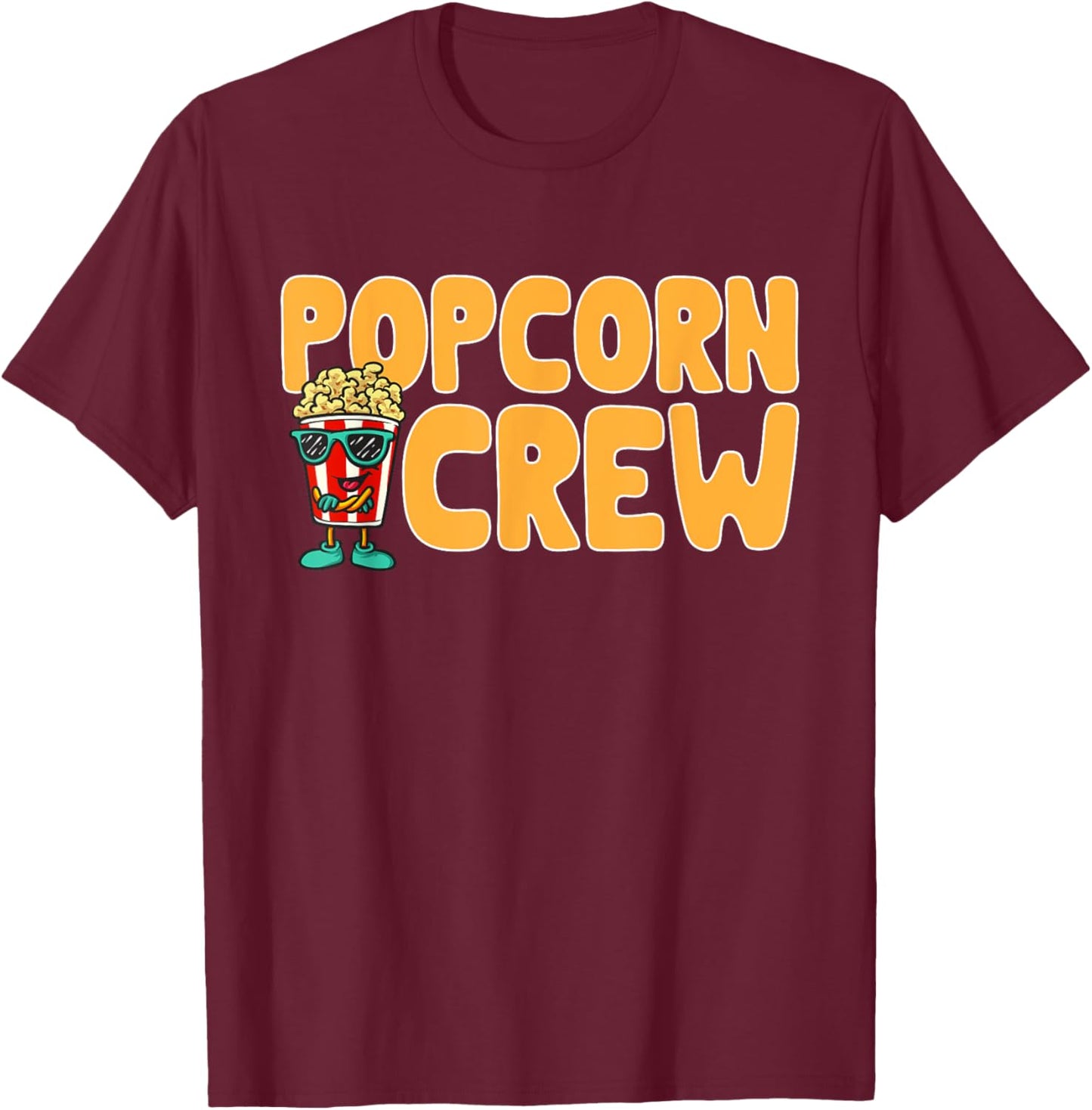 Popcorn Crew Movie Night Snack Popcorn T-Shirt - T-Shirt | Maroon