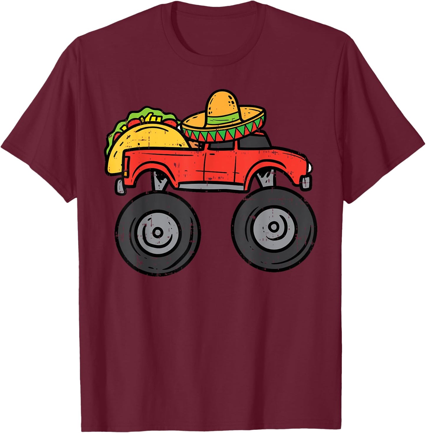 Taco Monster Truck Sombrero Cinco De Mayo Mexican Boys Kids T-Shirt - T-Shirt | Maroon