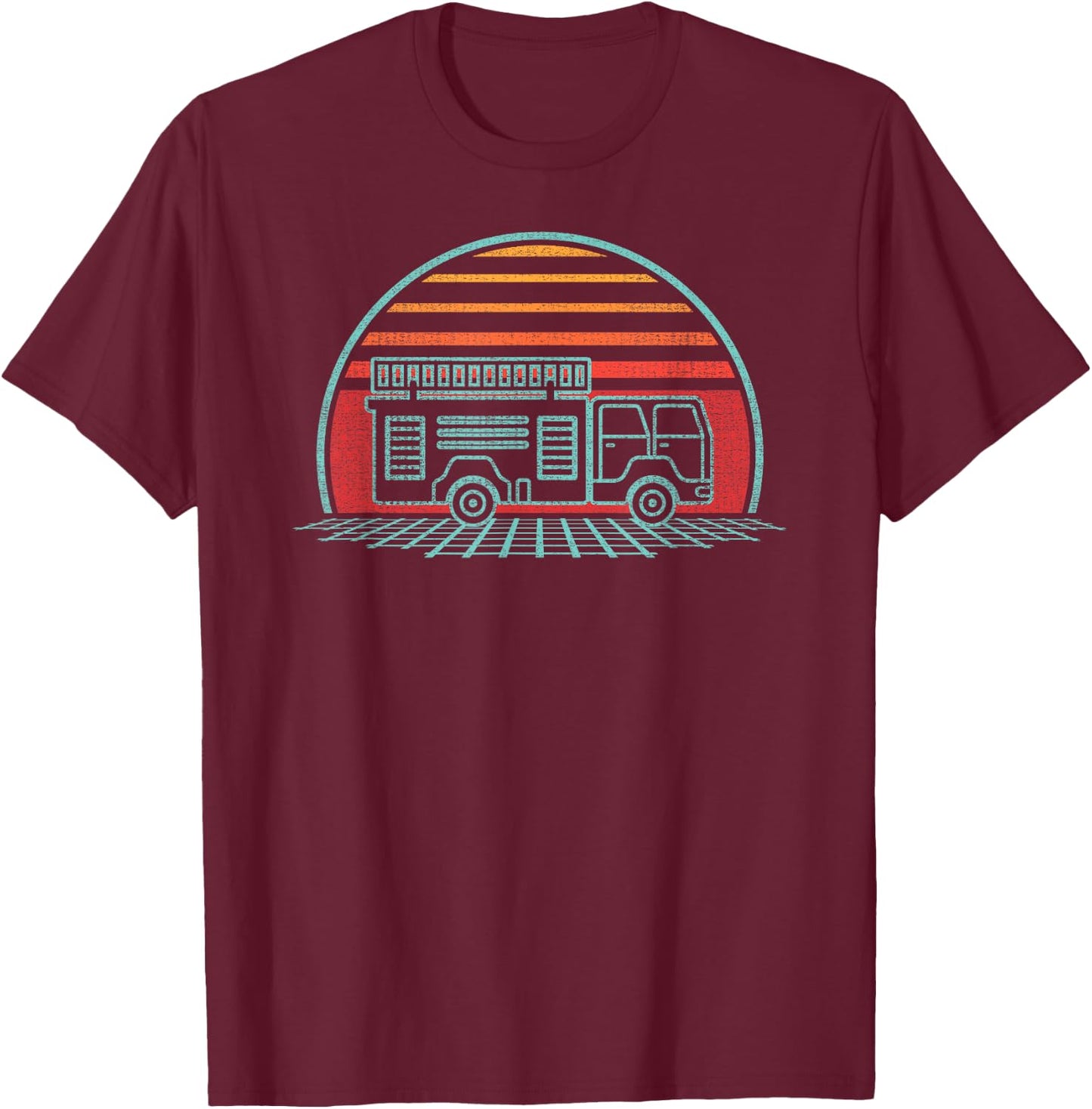Fire Truck Engine Retro 80s Style T-Shirt - T-Shirt | Maroon
