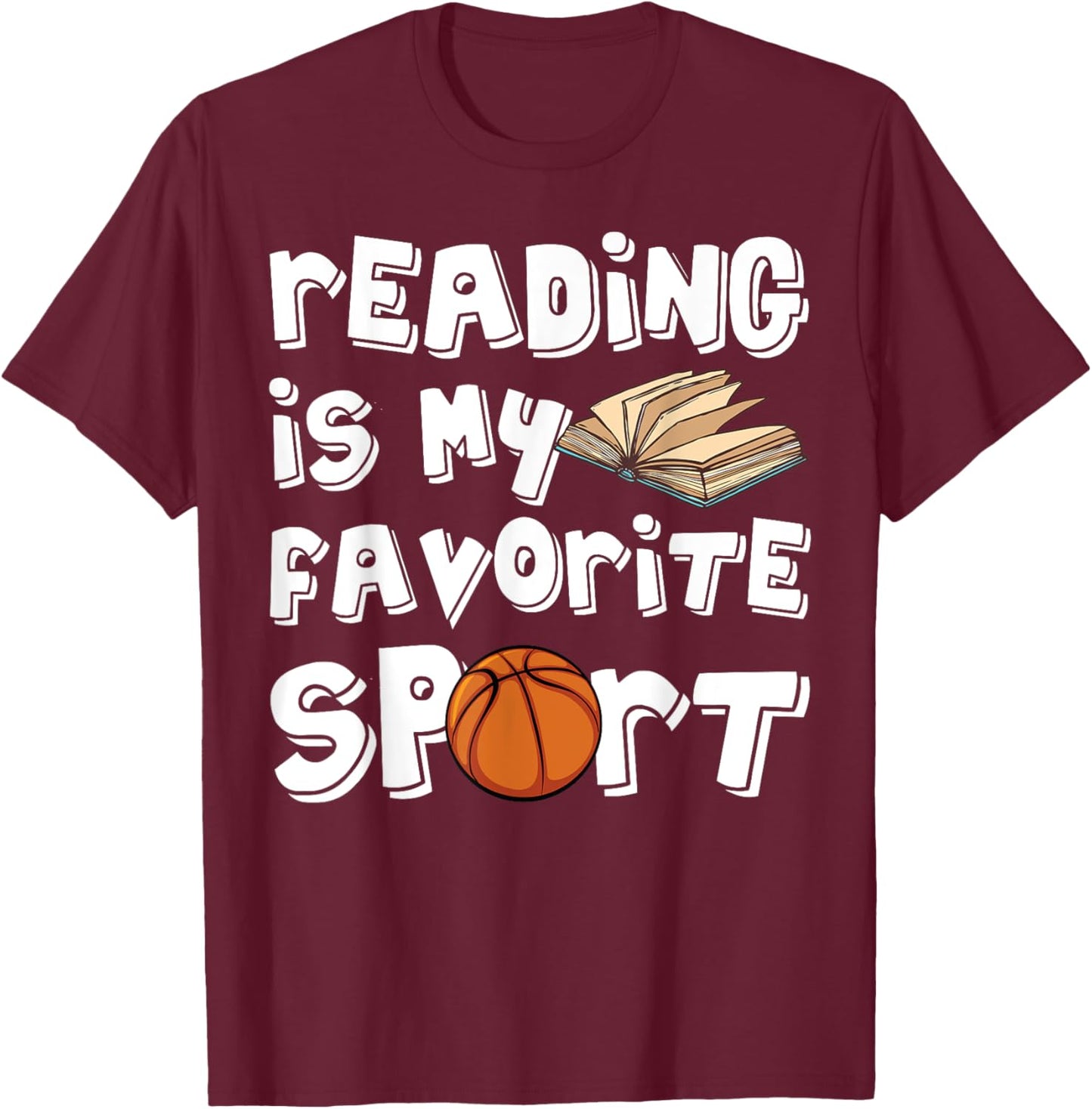 Reading is My Favorite Sport Basketball Player Book Day T-Shirt - T-Shirt | Maroon