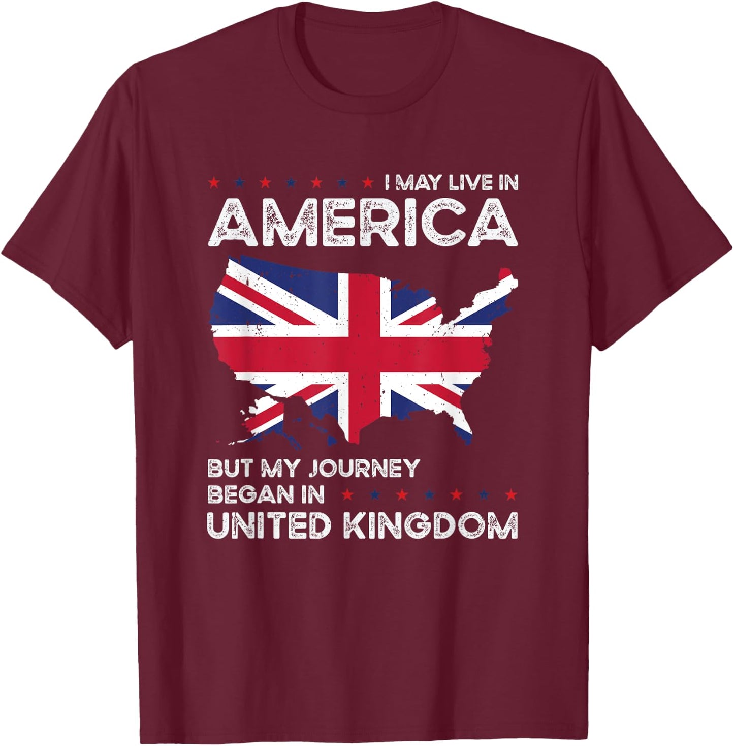 British American Patriot USA Grown United Kingdom UK US Flag T-Shirt - T-Shirt | Maroon