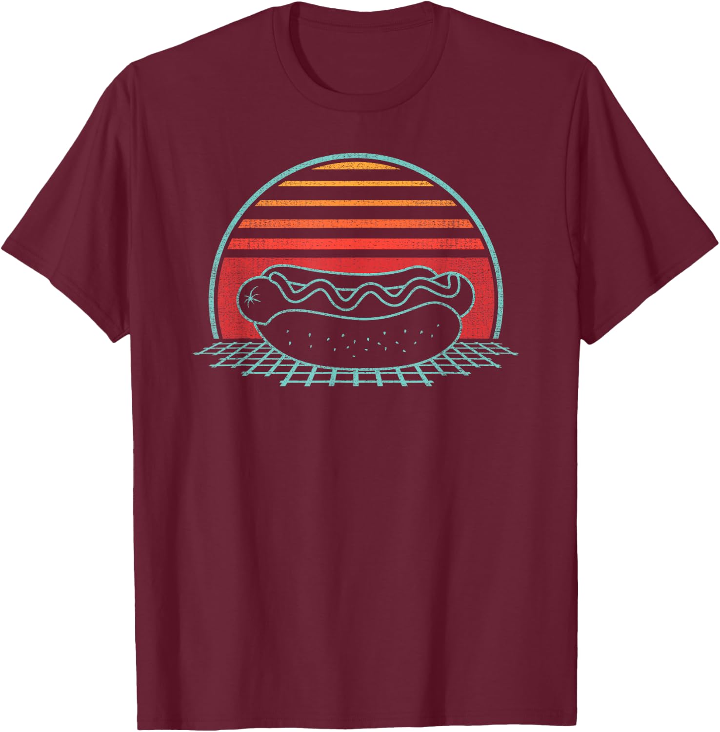Hot Dog Retro Vintage 80s Style Gift T-Shirt - T-Shirt | Maroon