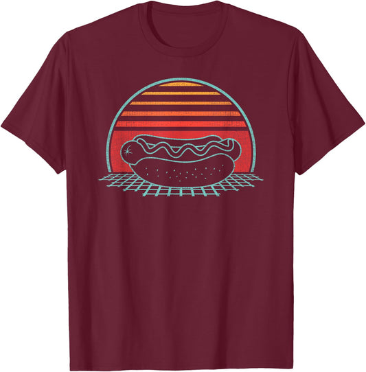 Hot Dog Retro Vintage 80s Style Gift T-Shirt - T-Shirt | Maroon