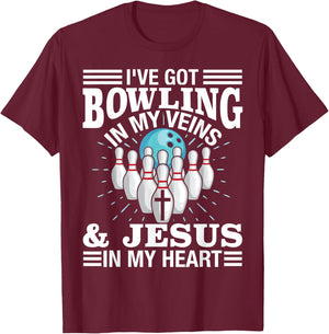 Funny Bowling Gift Women Cute Bowler And Jesus Love T-Shirt - T-Shirt | Maroon