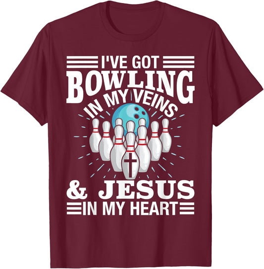 Funny Bowling Gift Women Cute Bowler And Jesus Love T-Shirt - T-Shirt | Maroon