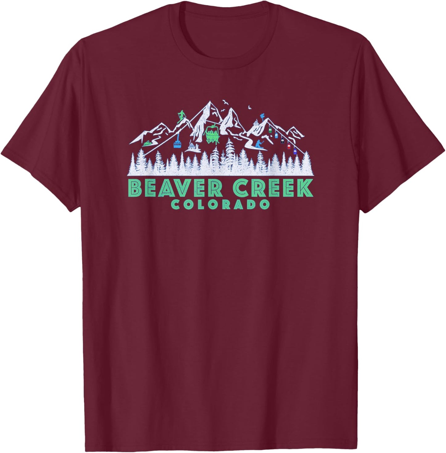 Retro Beaver Creek, CO Illustration - Vintage Snow Ski T-Shirt - T-Shirt | Maroon