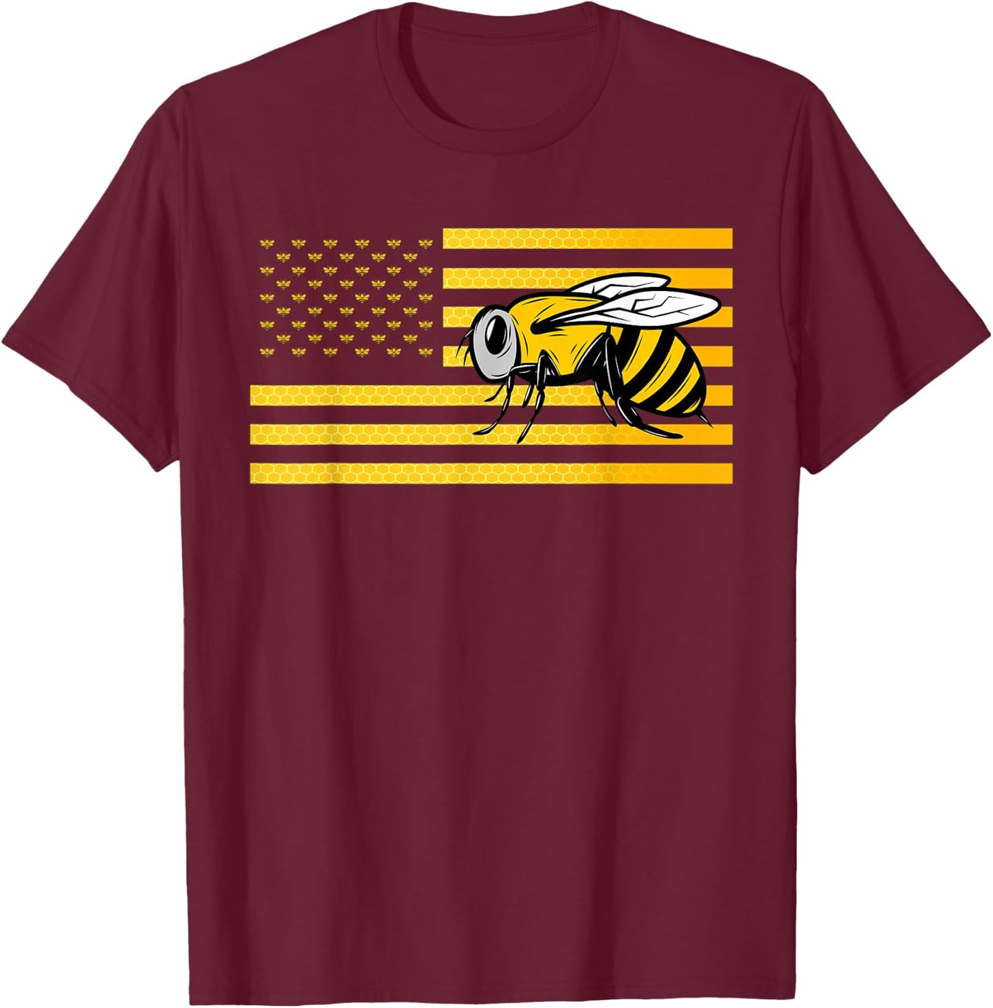Beekeeping Beekeeper Honeycomb Bee American Flag Women Kids Men T-Shirt - T-Shirt | Maroon