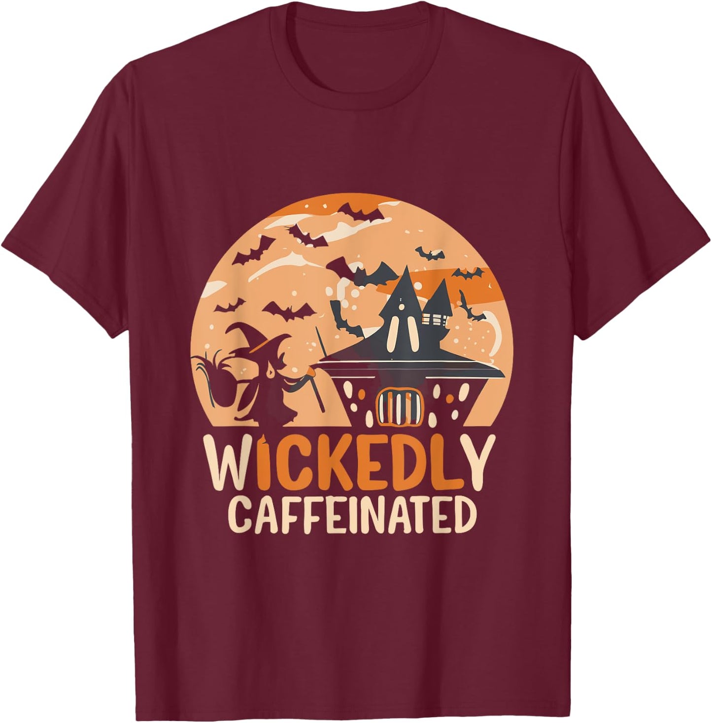 wickedly caffeinated Halloween witch with broom T-Shirt - T-Shirt | Maroon