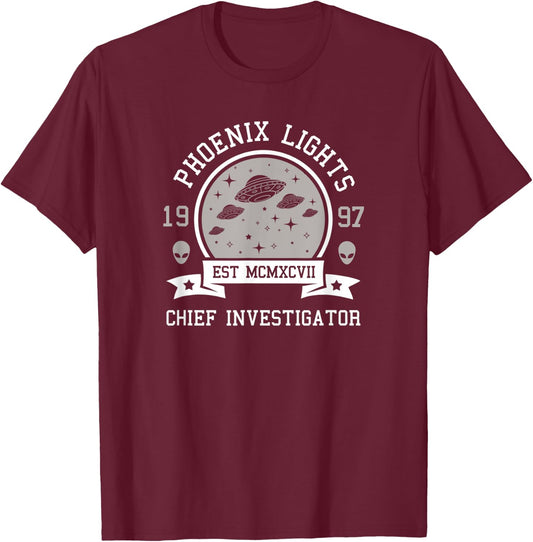 Phoenix Lights Chief Investigator UFO Alien funny T-Shirt - T-Shirt | Maroon