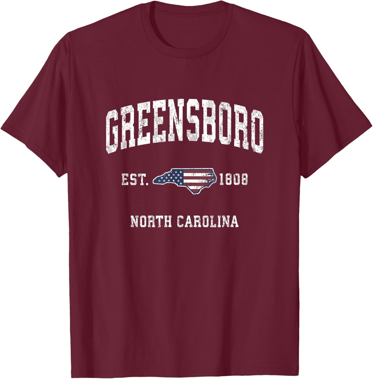 Greensboro North Carolina NC Vintage American Flag Design T-Shirt - T-Shirt | Maroon