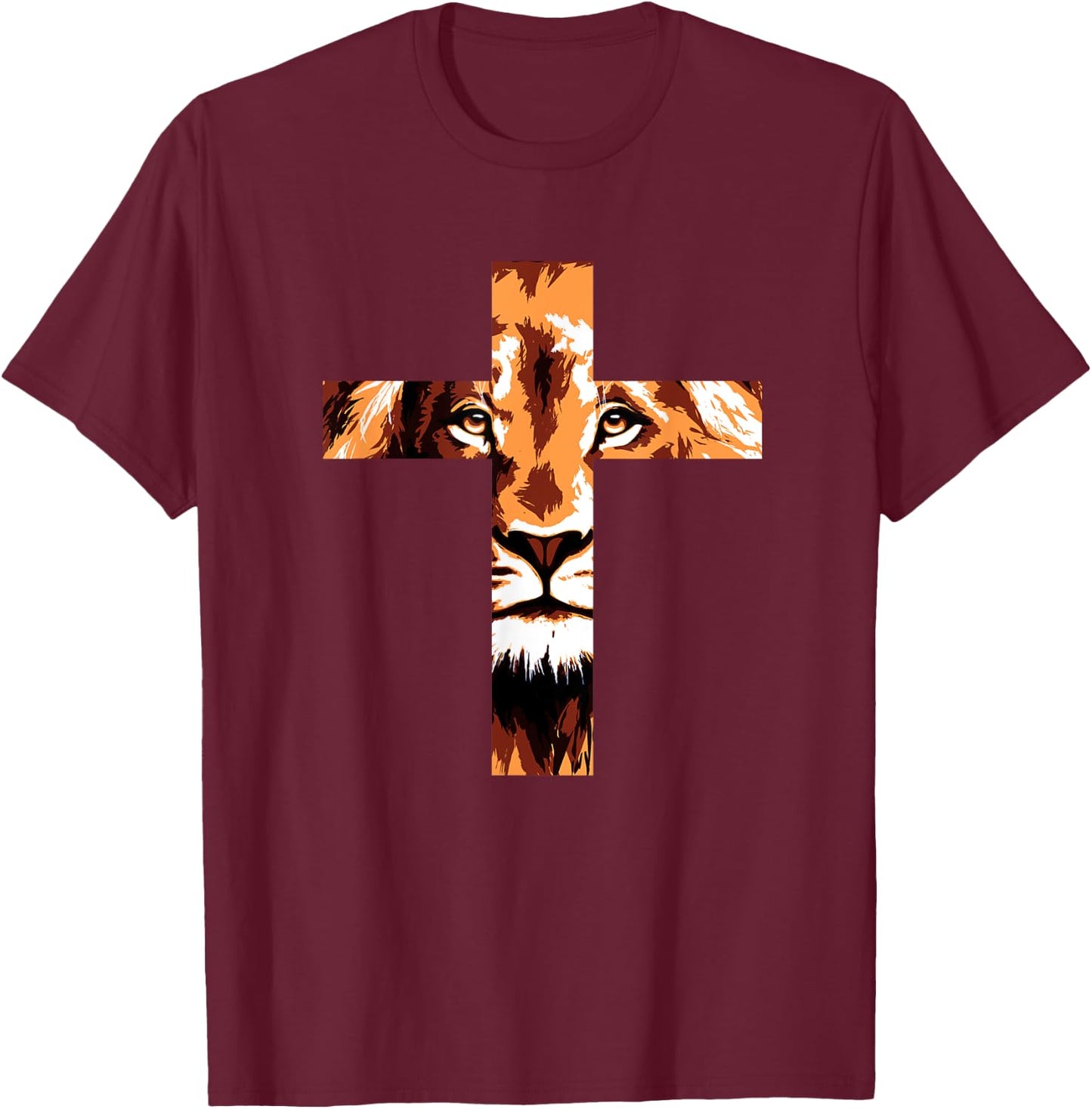 Chirstian Cross Lion Judah Jesus God Faith T-Shirt - T-Shirt | Maroon