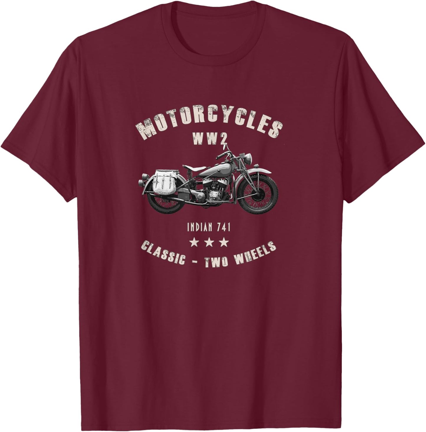 Indian 741 Classic Motorcycle WW2 T-Shirt - T-Shirt | Maroon