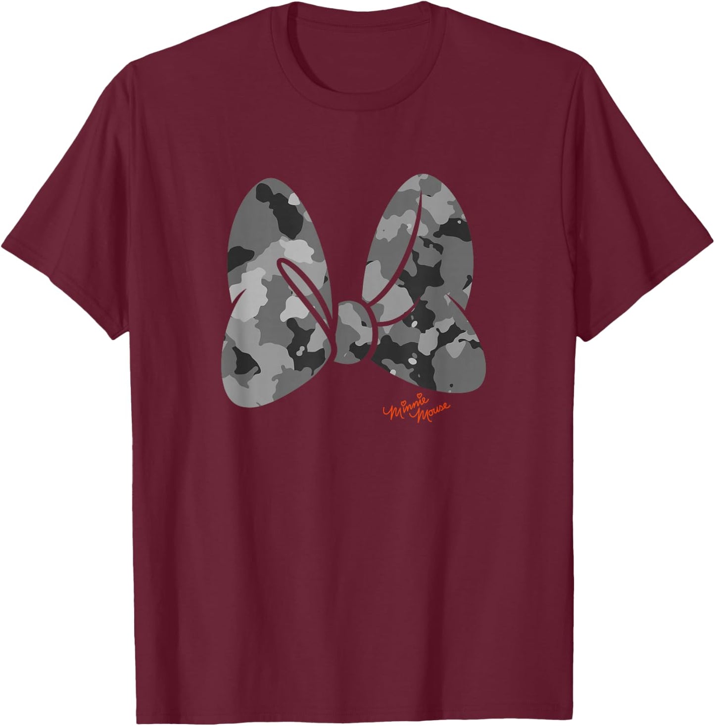 Disney Minnie Mouse Classic Camouflage Bow & Autograph T-Shirt - T-Shirt | Maroon