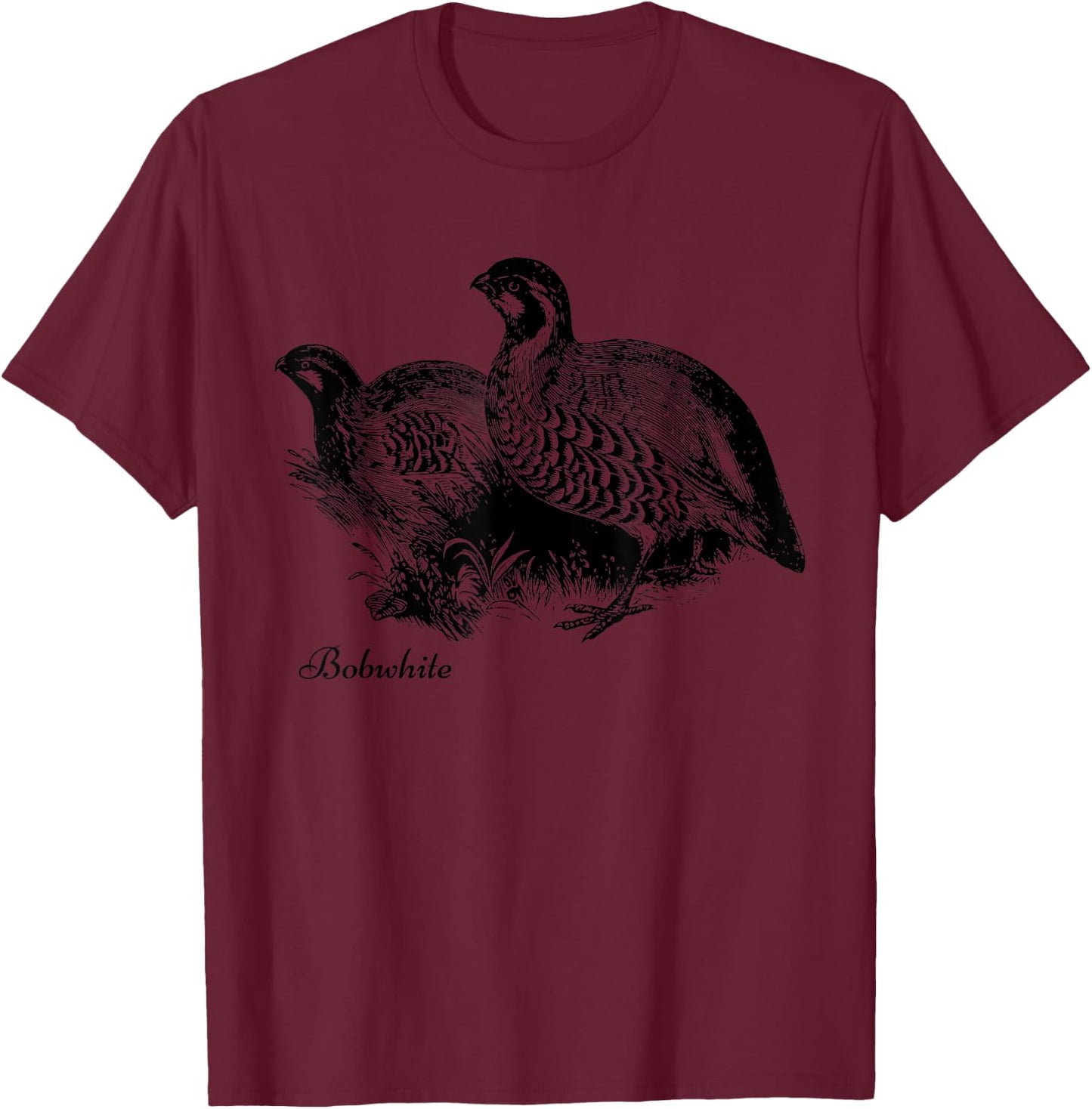 Bird Birder & Birding Apparel Company Bobwhite Northern Bobwhite Quail - Grey, -Adults, Small, Short Sleeve, Classic Fit, Cotton T-Shirt - T-Shirt | Maroon
