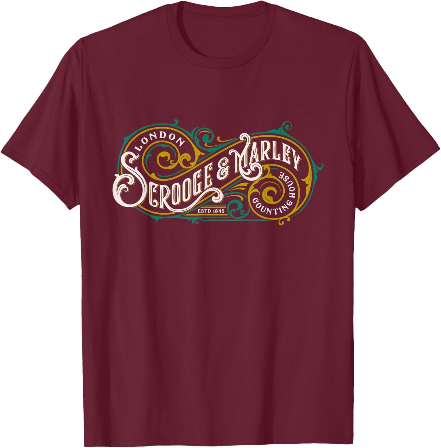 Scrooge and Marley Counting House Christmas Carol Vintage T-Shirt - T-Shirt | Maroon