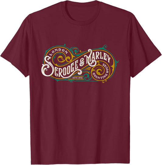 Scrooge and Marley Counting House Christmas Carol Vintage T-Shirt - T-Shirt | Maroon