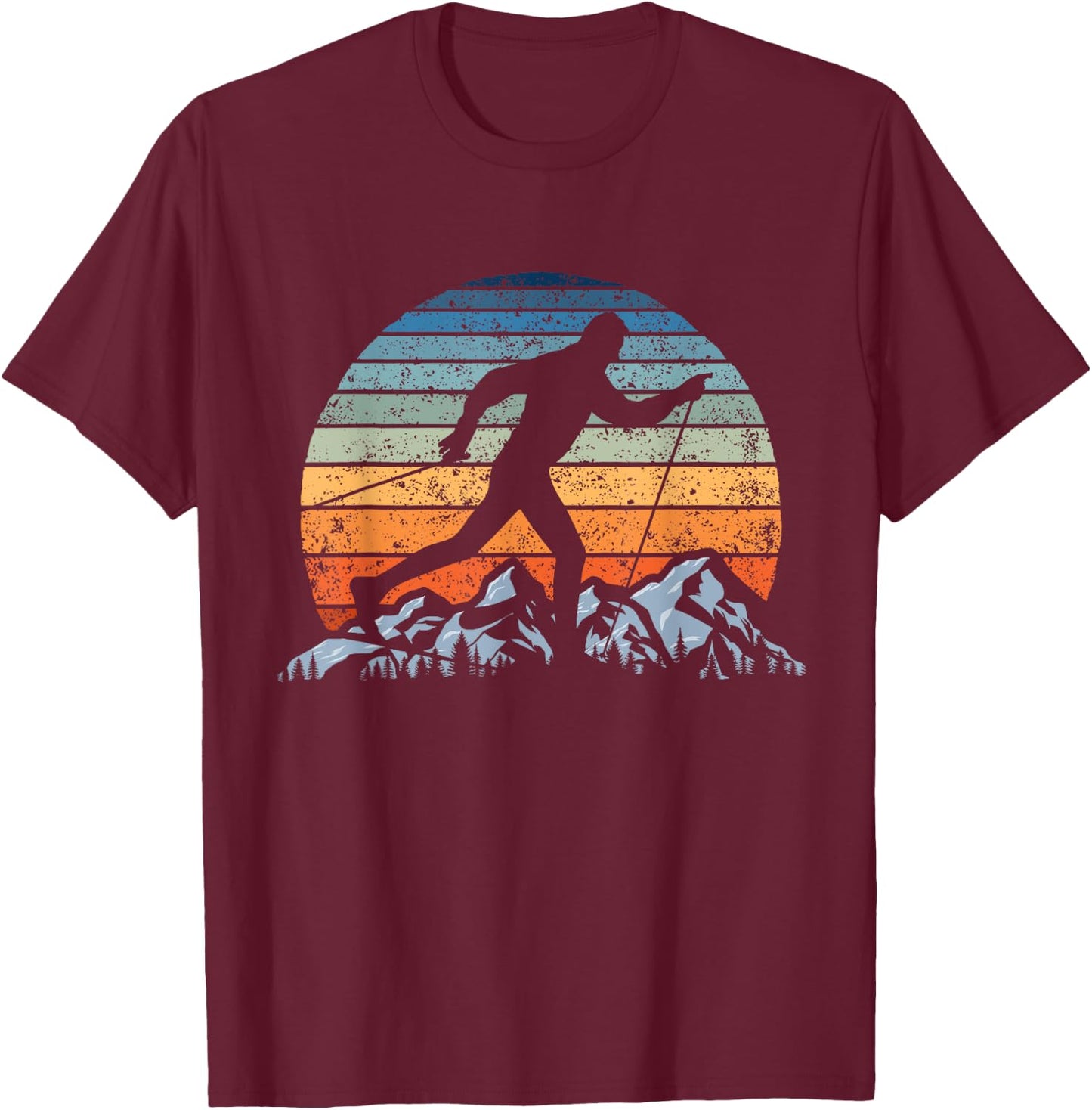 Winter Sports Vintage Sunset Cross-Country Skiing T-Shirt - T-Shirt | Maroon