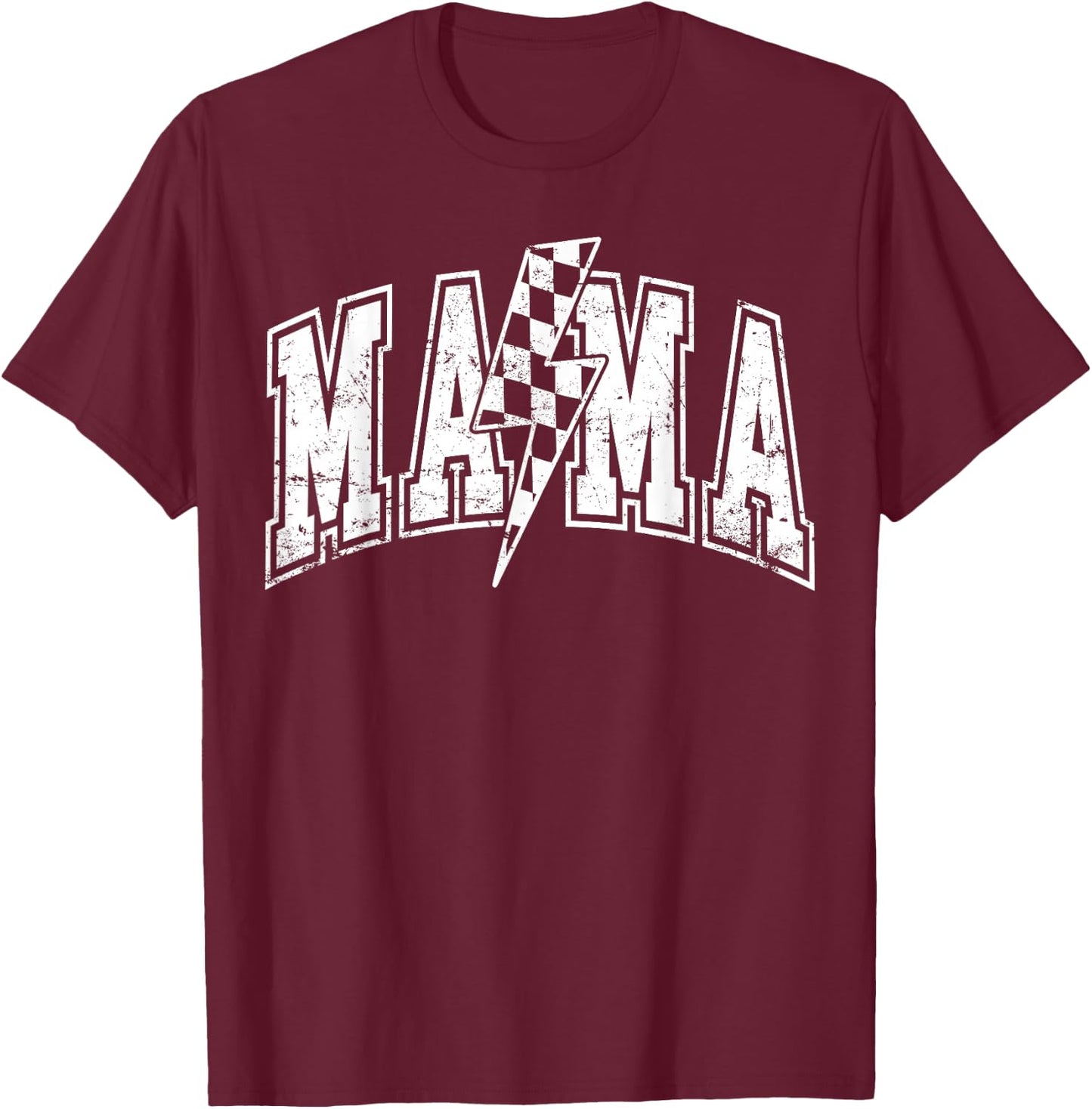 Mama Lightning Bolt Checkered Varsity Mom Women Mother's Day T-Shirt - T-Shirt | Maroon
