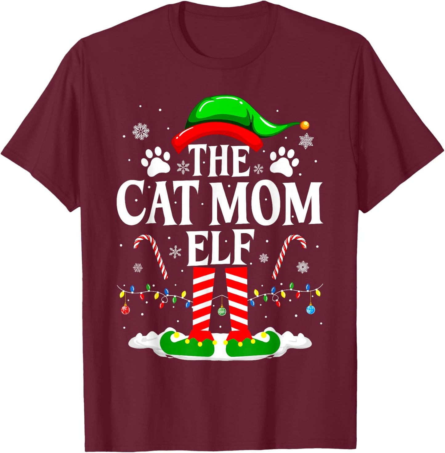 The Cat Mom Elf Xmas Funny Cats lover Christmas Cat Mom T-Shirt - T-Shirt | Maroon