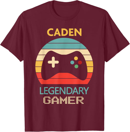 Caden Name Gift - Personalized Legendary Gamer T-Shirt - T-Shirt | Maroon