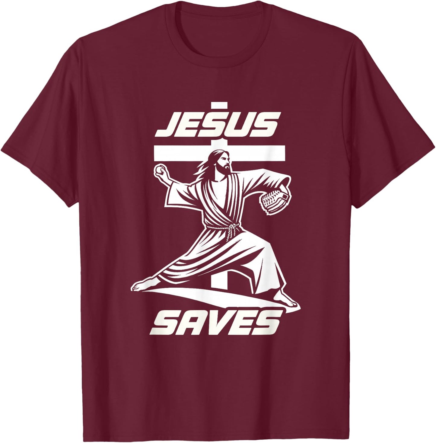 Baseball Christian Pitcher Christ Jesus Saves Baseball Lover T-Shirt - T-Shirt | Maroon