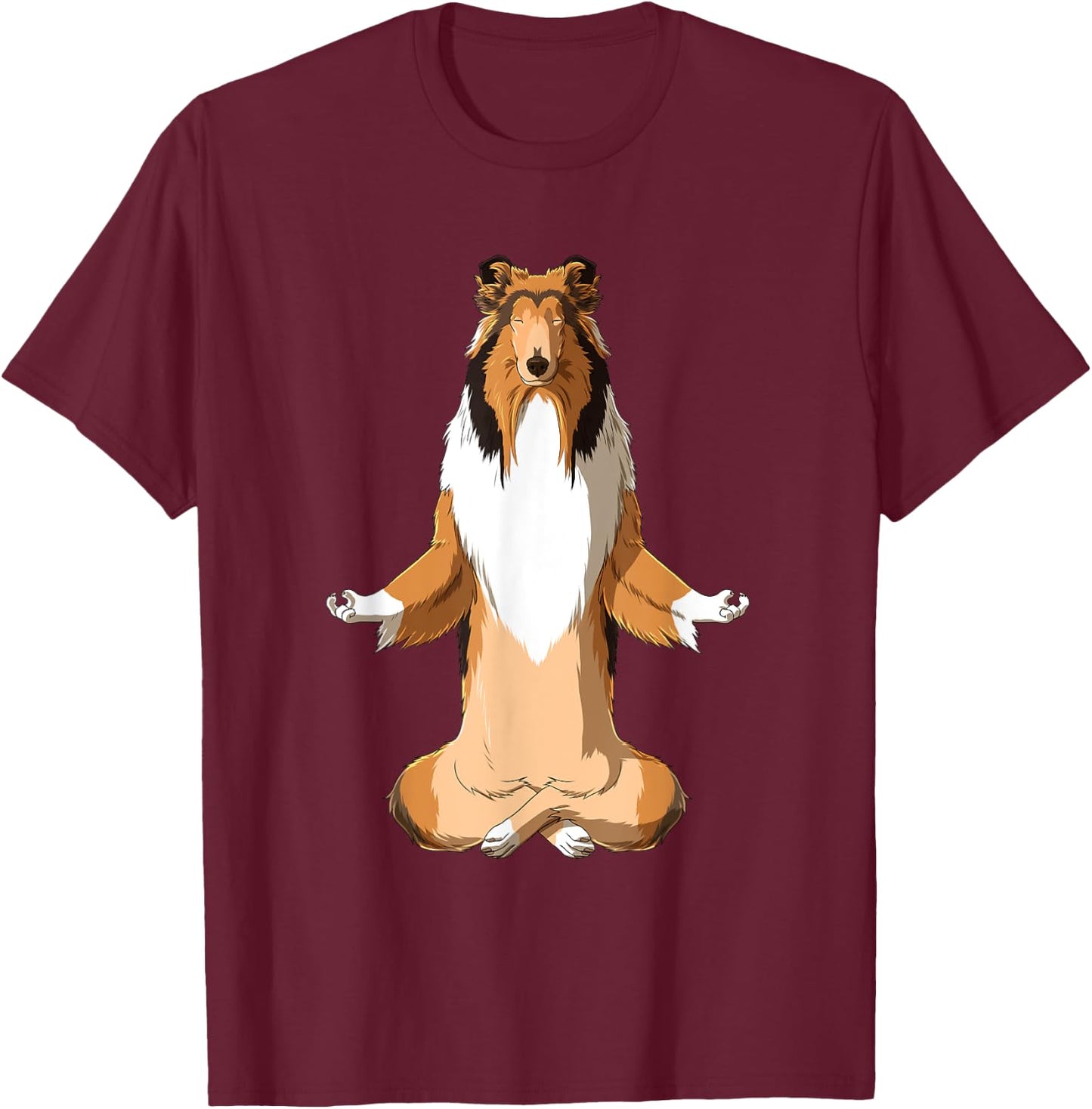 Yoga Collie Dog Long Hair Collie Men Women Girls Kids T-Shirt - T-Shirt | Maroon