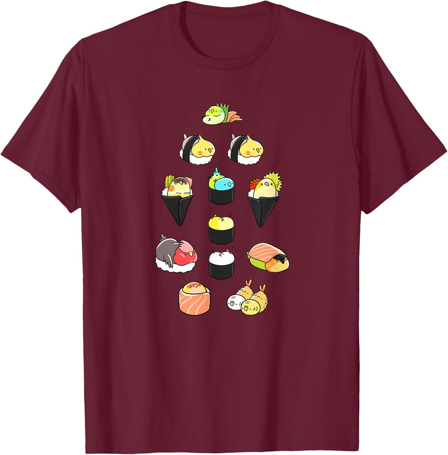 Bird Sushi Rolls Tempura Funny Fowl Animal Bird Lover Gift T-Shirt - T-Shirt | Maroon