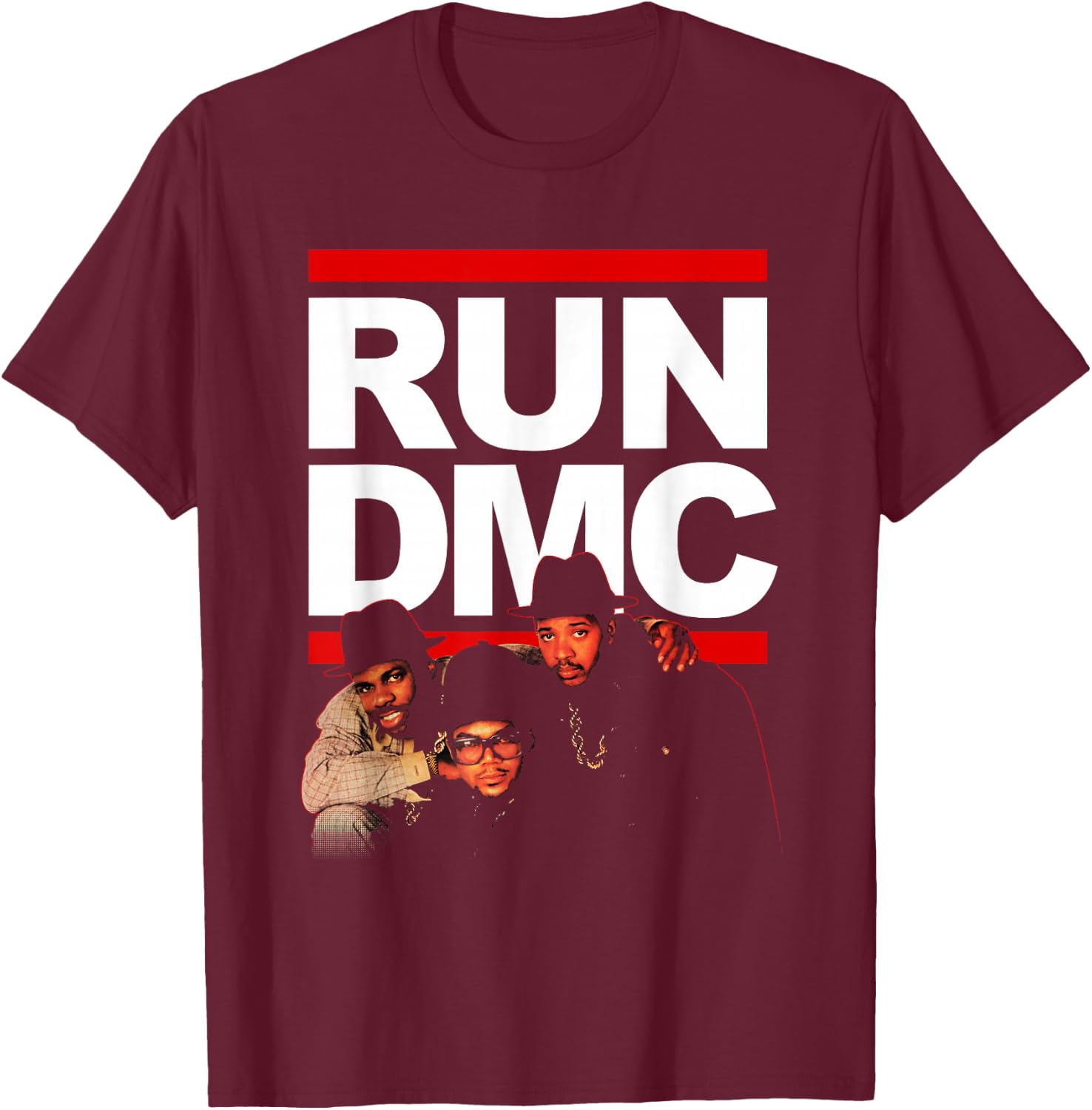 Run DMC Official Red Outline Photo T-Shirt - T-Shirt | Maroon