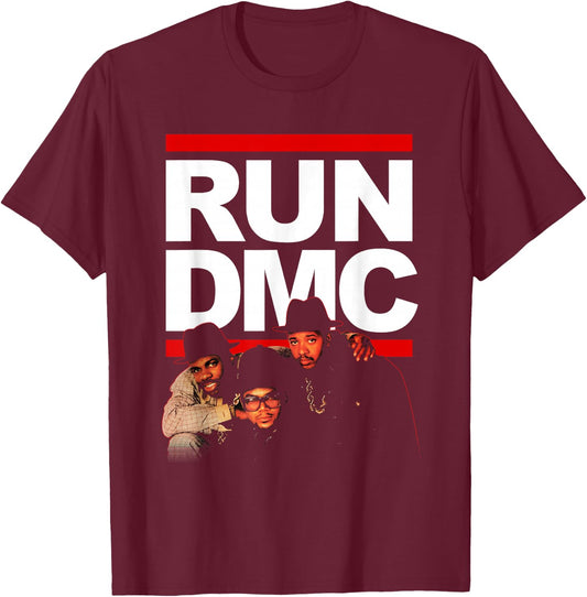 Run DMC Official Red Outline Photo T-Shirt - T-Shirt | Maroon