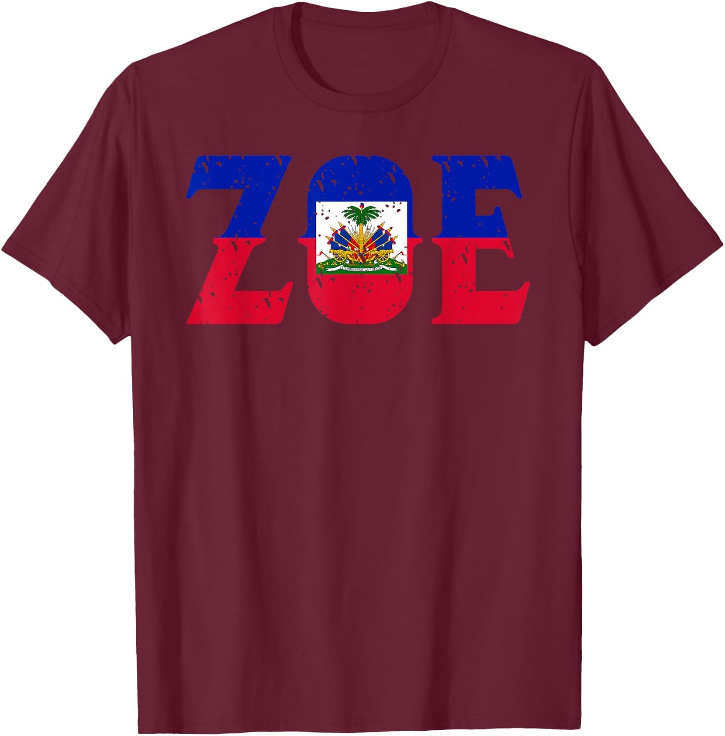Zoe | Cute Haiti Honored Flag Day Gift T-Shirt - T-Shirt | Maroon