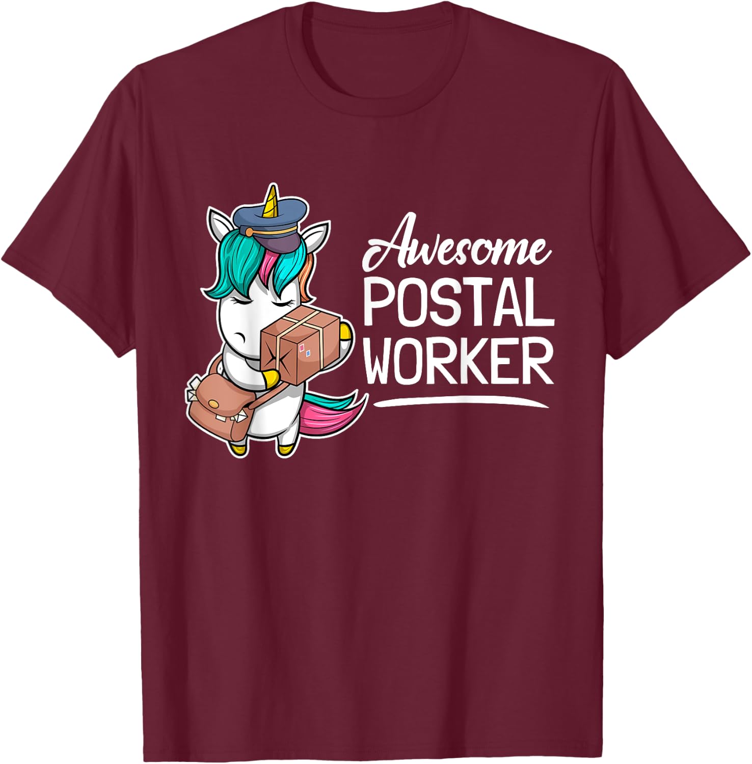 Funny Postal Worker Mailman I Awesome Unicorn Postman T-Shirt - T-Shirt | Maroon