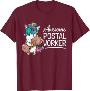 Funny Postal Worker Mailman I Awesome Unicorn Postman T-Shirt - T-Shirt | Maroon