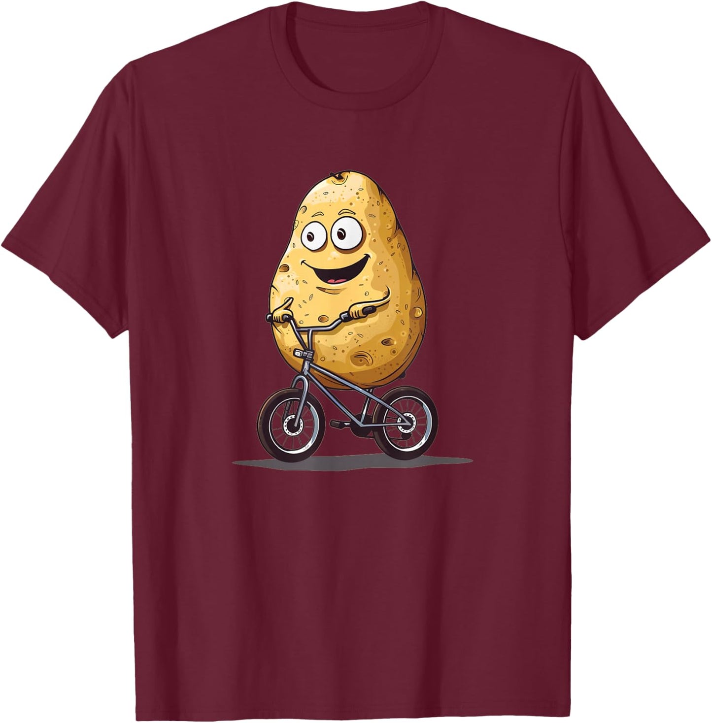 Smiling potato on BMX bike costume for adults and kids T-Shirt - T-Shirt | Maroon