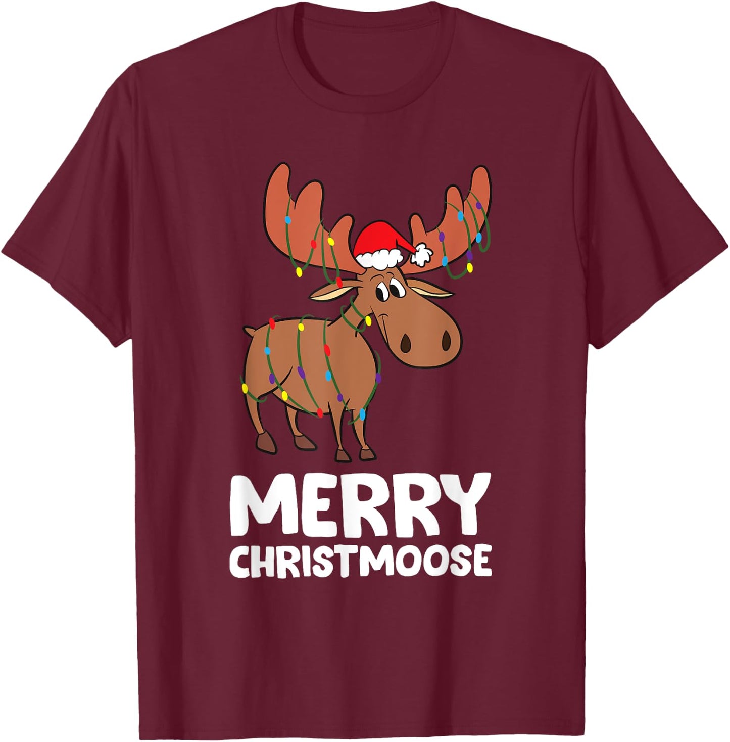 Merry Christmas Xmas Merry Christmoose Santa Hat Moose T-Shirt - T-Shirt | Maroon