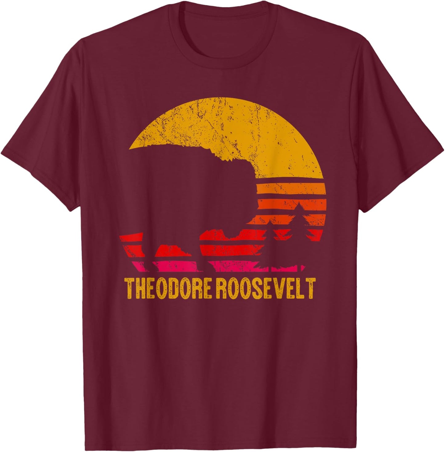 Theodore Roosevelt National Park Vintage Buffalo Bison Gift T-Shirt - T-Shirt | Maroon