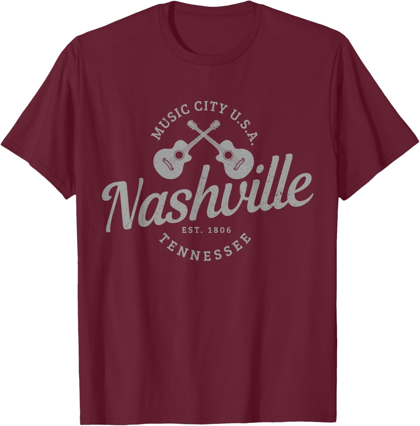 Nashville Tennessee Guitar Country Music City Souvenir T-Shirt - T-Shirt | Maroon
