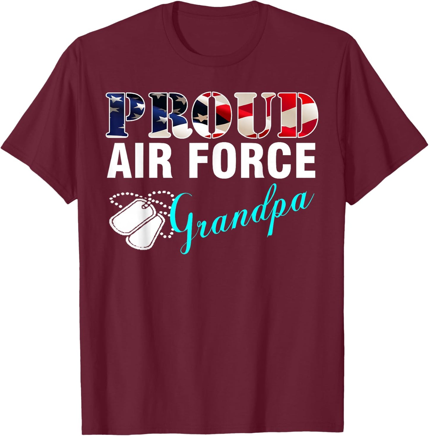 Vintage Proud Air Force Grandpa With American Flag Gift T-Shirt - T-Shirt | Maroon
