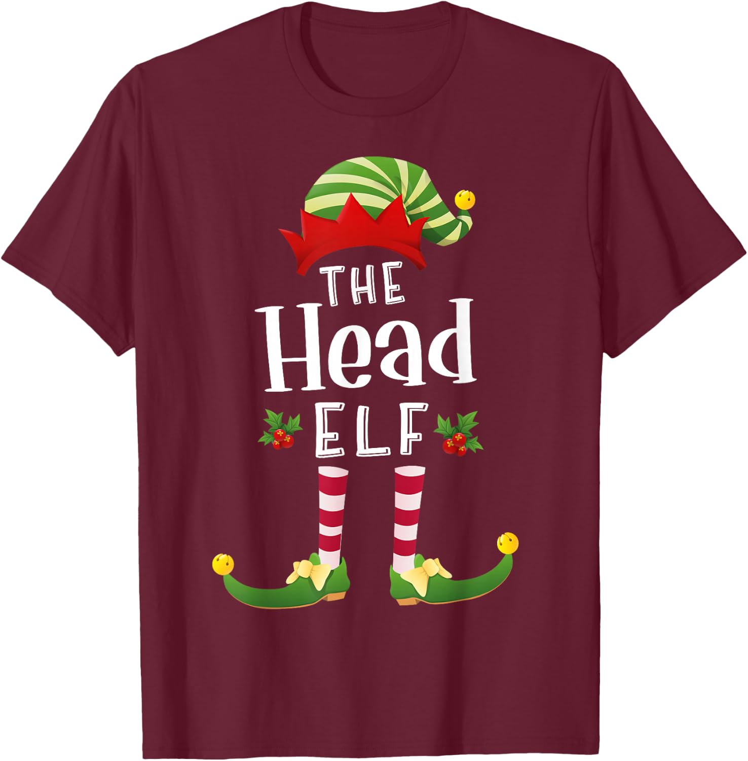 Head Christmas Elf Matching Pajama X-Mas Party T-Shirt - T-Shirt | Maroon