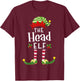 Head Christmas Elf Matching Pajama X-Mas Party T-Shirt - T-Shirt | Maroon
