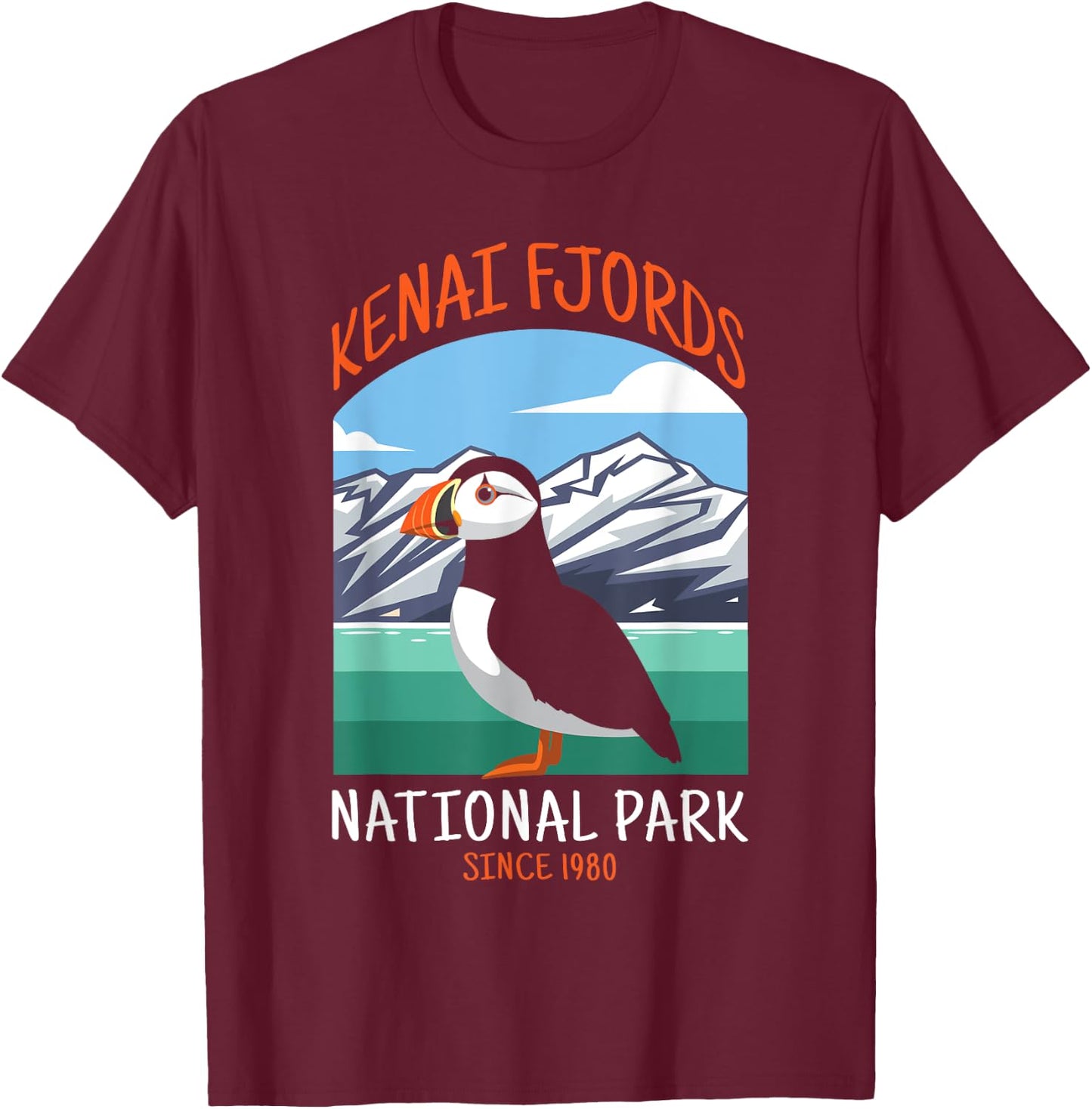 Kenai Fjords National Park US Puffin Bird Alaska T-Shirt - T-Shirt | Maroon
