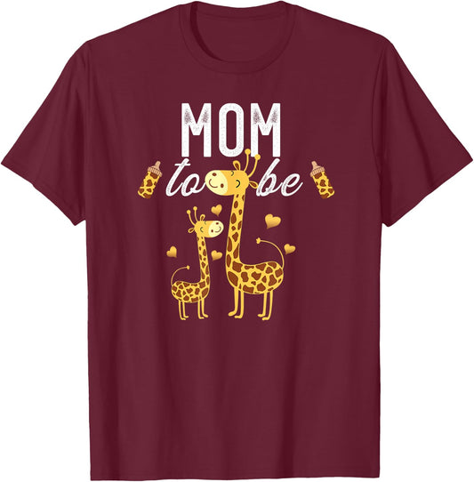 Mom To Be Giraffe Baby Shower Cute T-Shirt - T-Shirt | Maroon