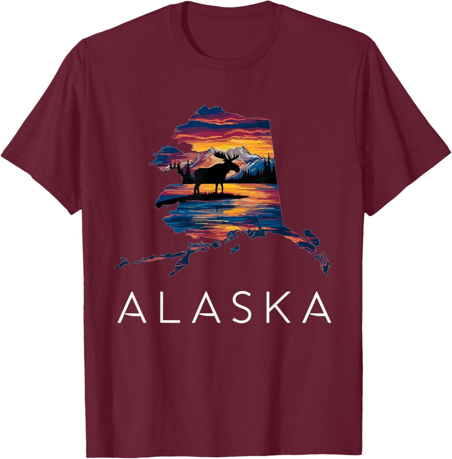 Alaskan Moose Animal Alaska Map T-Shirt - T-Shirt | Maroon