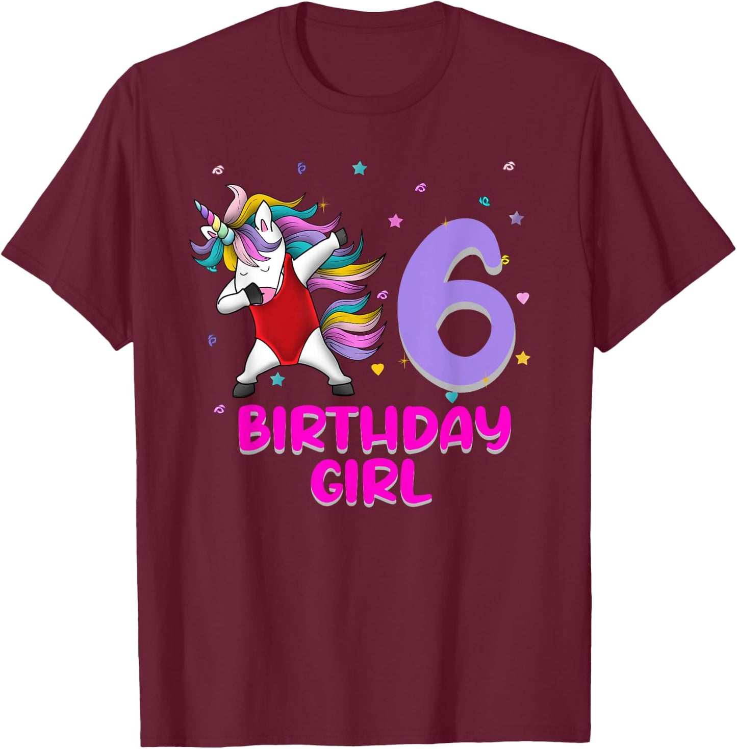 Unicorn Swimsuit 6th Birthday Girl Love Funny 6 Years Old T-Shirt - T-Shirt | Maroon